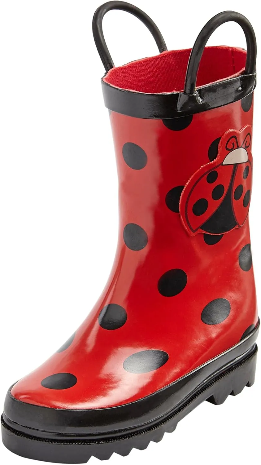 Puddle Play Toddler And Kids Ladybug Printed Waterproof Rubber Rain Boots Easy-On Handles - Size 6 Toddler
