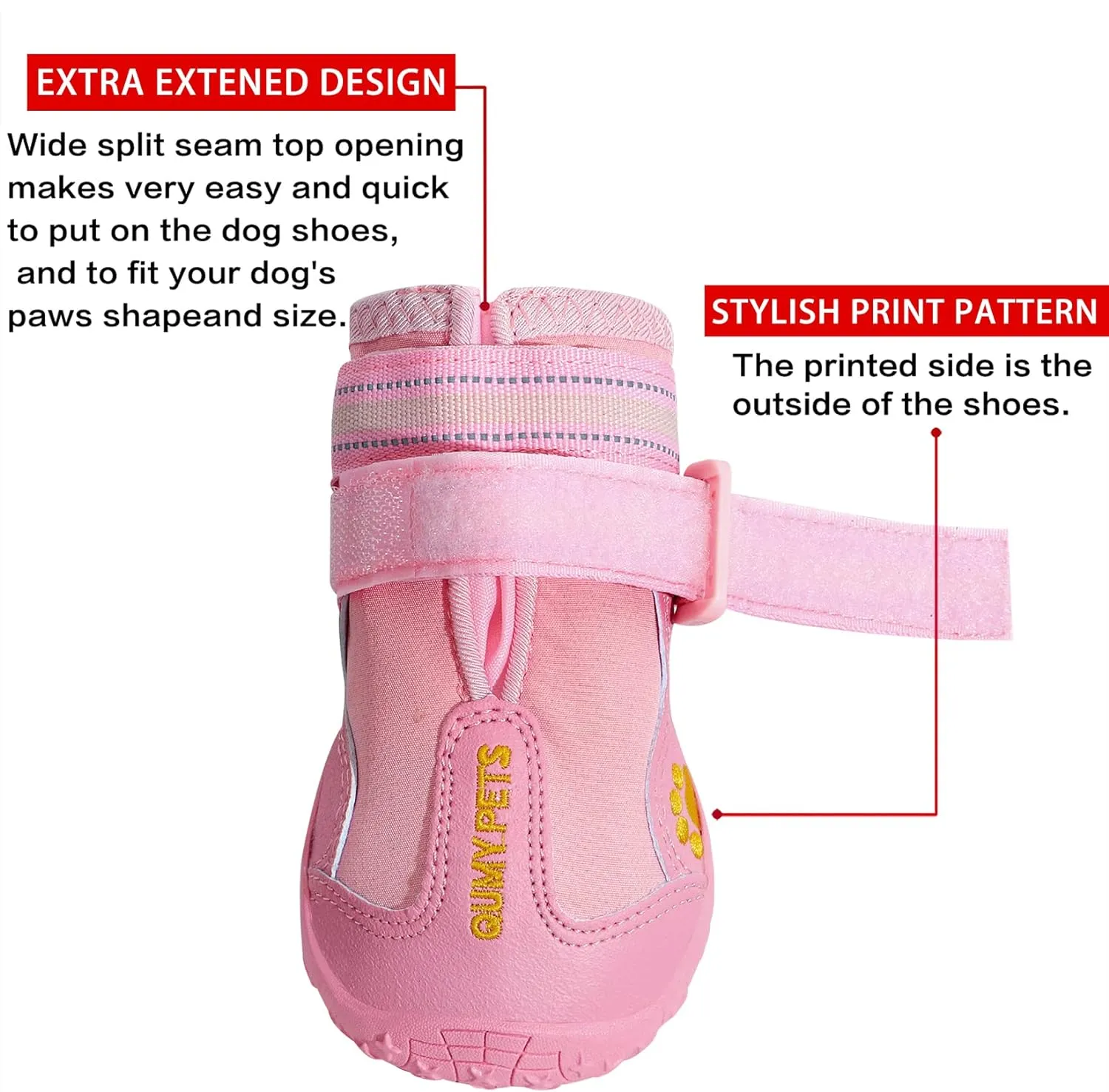 QUMY Dog Shoes for Large Dogs, Medium Dog Boots & Paw Protectors for Winter Snowy Day, Summer Hot Pavement, Waterproof in Rainy Weather, Outdoor Walking, Indoor Hardfloors Anti Slip Sole Pink 8