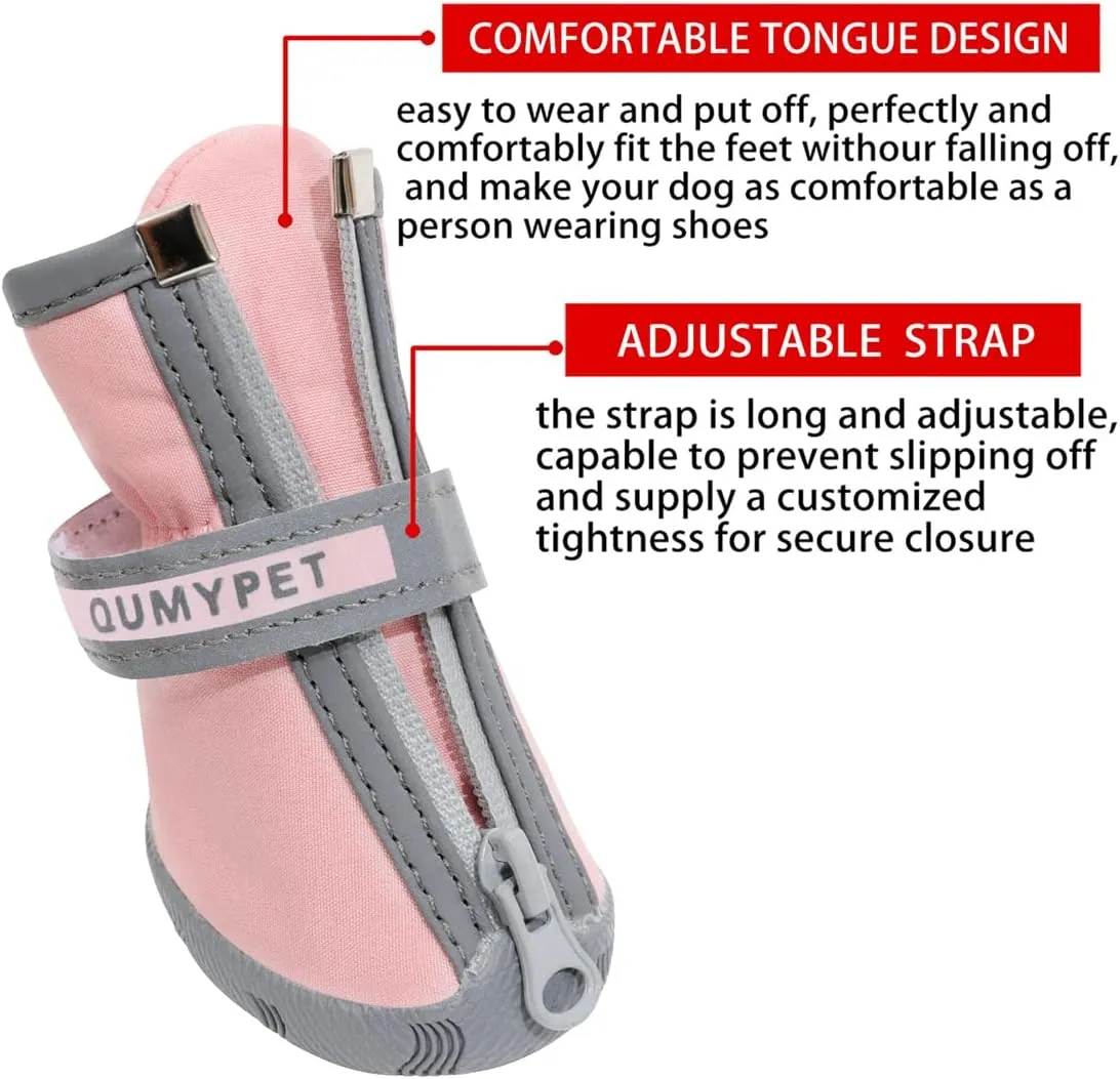 QUMY Dog Shoes for Small Dogs, Puppy Dog Boots & Paw Protectors for Winter Snowy Day, Summer Hot Pavement, Waterproof in Rainy Weather, Ourdoor Walking, Indoor Hardfloors Skid-Resistant Sole Pink 5