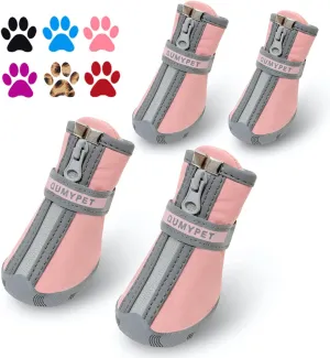 QUMY Dog Shoes for Small Dogs, Puppy Dog Boots & Paw Protectors for Winter Snowy Day, Summer Hot Pavement, Waterproof in Rainy Weather, Ourdoor Walking, Indoor Hardfloors Skid-Resistant Sole Pink 5