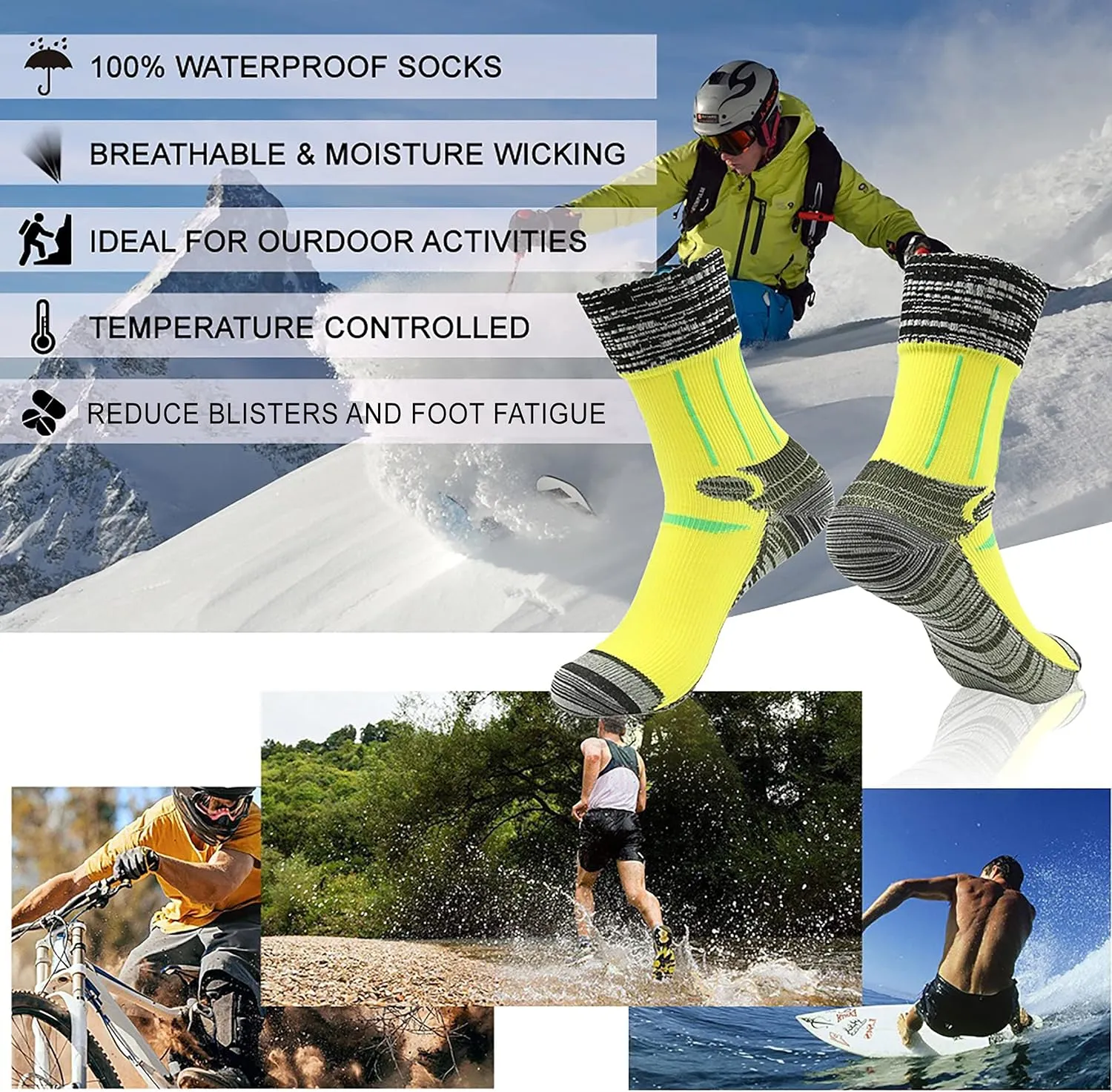 RANDY SUN Waterproof Socks, Unisex Hiking Wading Trail Running Kayaking Crew Socks