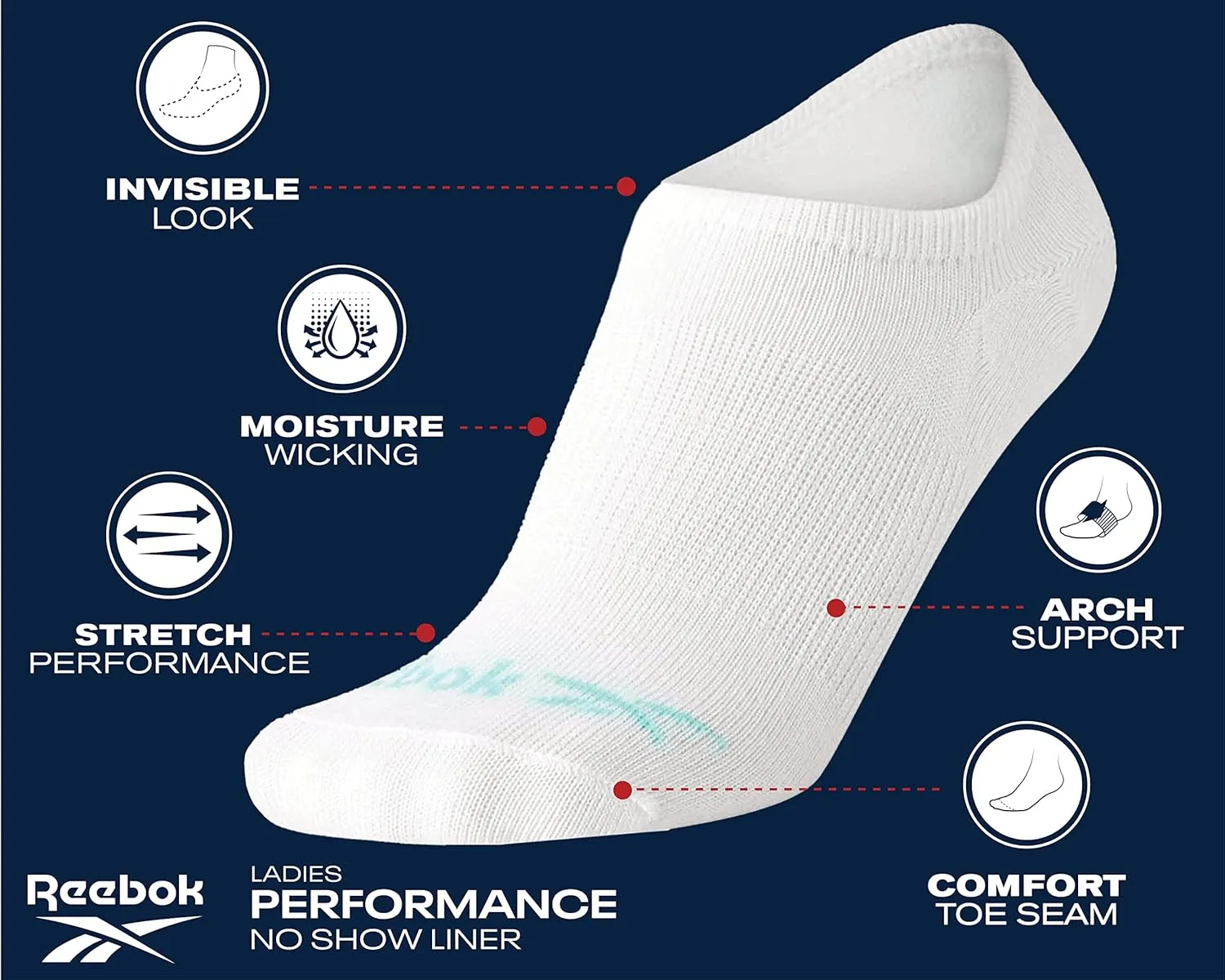 Reebok Women's Athletic Socks - 6 Pack No Show Liner Socks