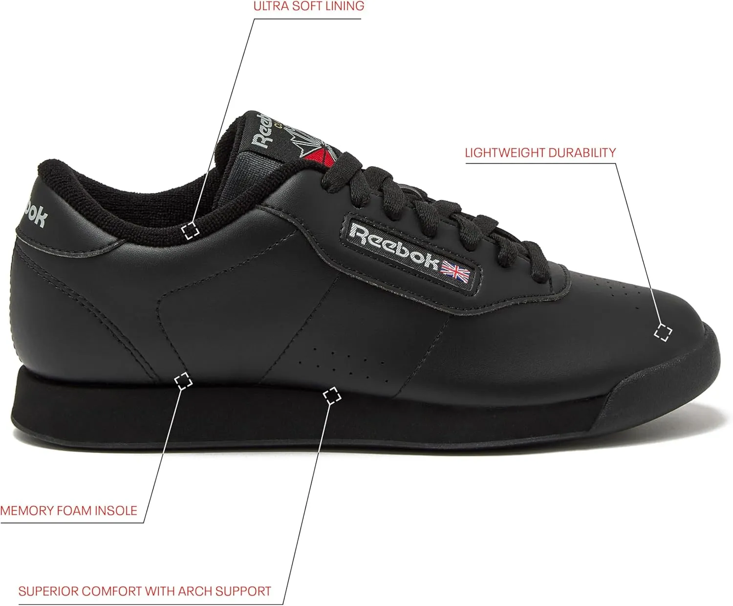 Reebok Women's Princess Sneakers, Comfortable Walking or Tennis Shoes