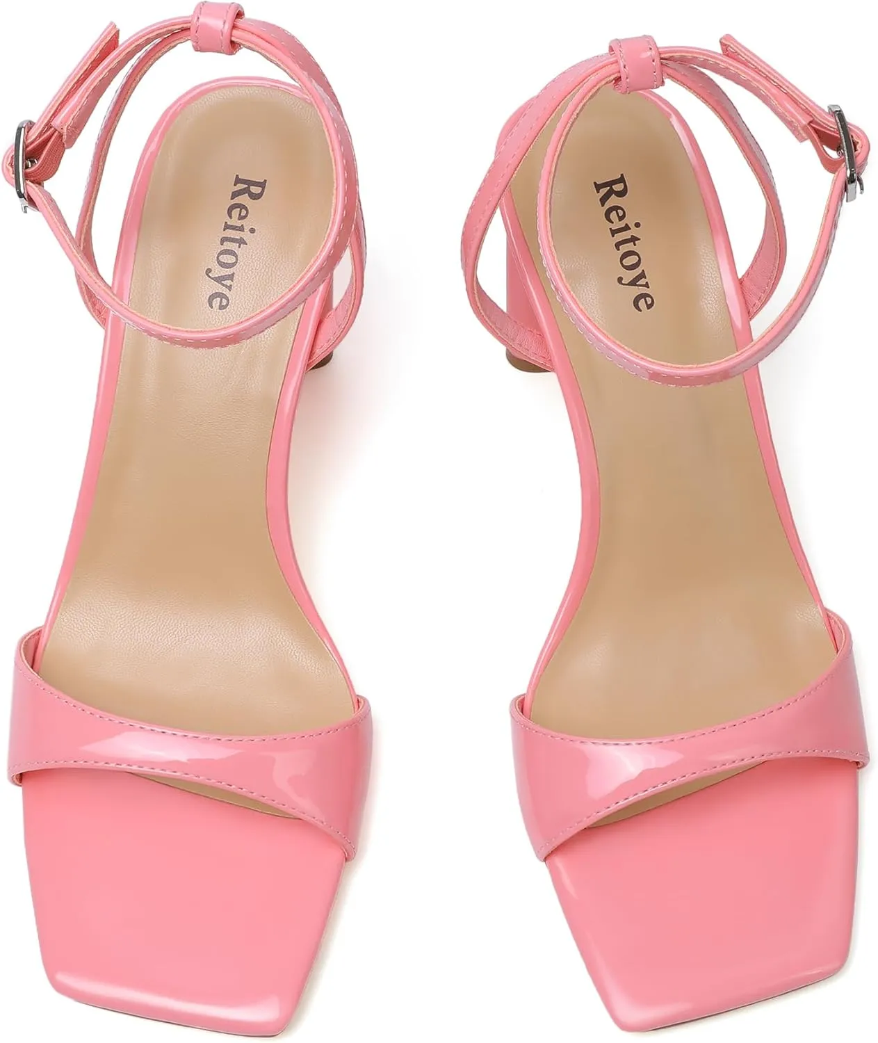 Reitoye Womens Heels Square Open Toe Chunky High Heels Strappy Ankle Strap Heeled Sandals for Women Dress Party Wedding