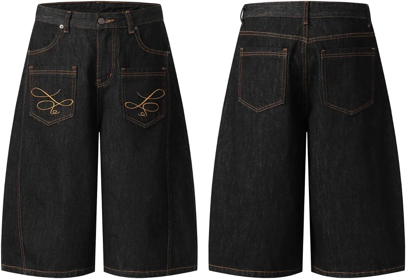 Reverse Pocket Jorts Men Y2k Embroidered Denim Shorts Baggy Jeans Vintage Capri Pants Streetwear Trendy Outfits