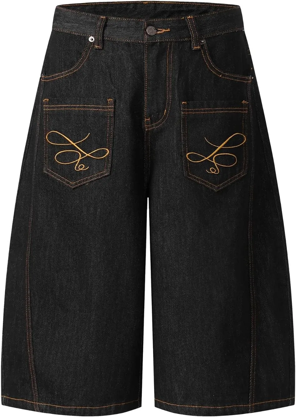 Reverse Pocket Jorts Men Y2k Embroidered Denim Shorts Baggy Jeans Vintage Capri Pants Streetwear Trendy Outfits