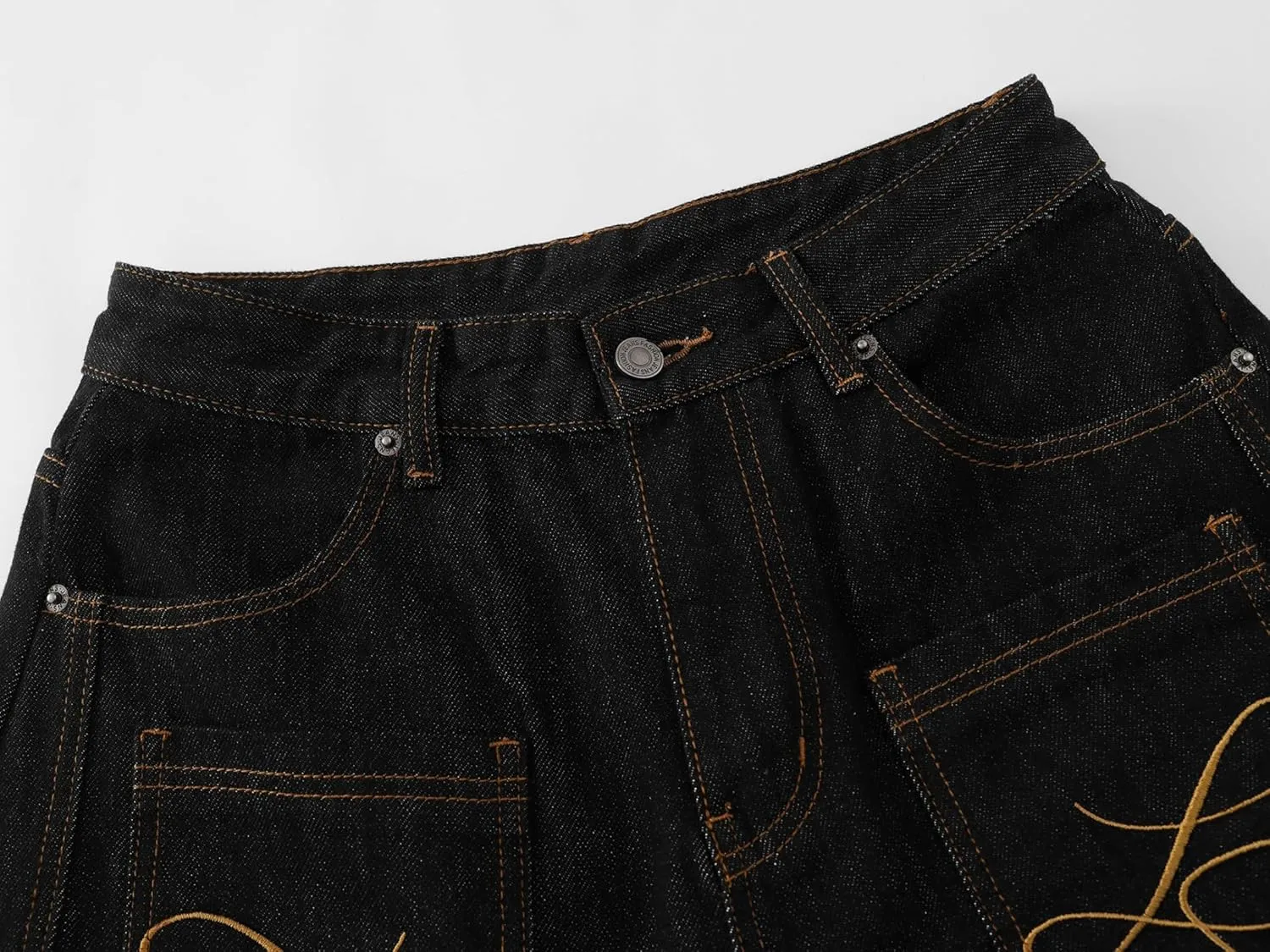Reverse Pocket Jorts Men Y2k Embroidered Denim Shorts Baggy Jeans Vintage Capri Pants Streetwear Trendy Outfits