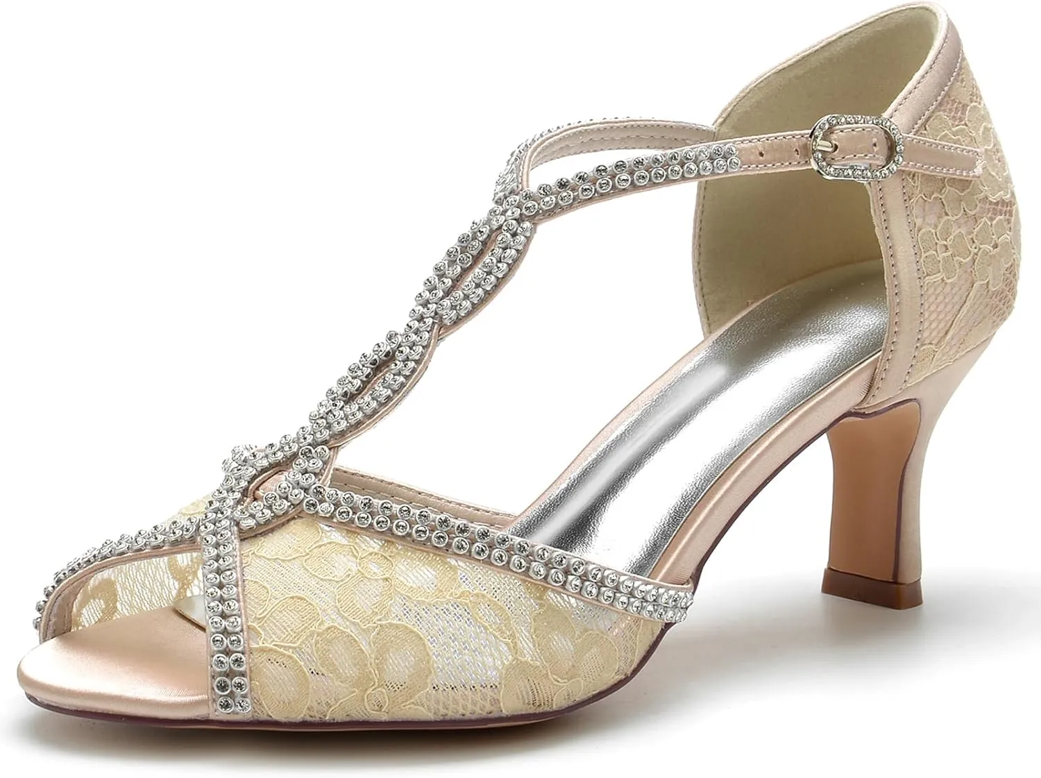 Roimaash Elegant Peep Toe Wedding Sandals Criss Cross Block High Heels