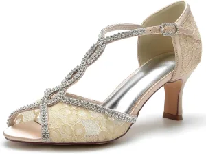 Roimaash Elegant Peep Toe Wedding Sandals Criss Cross Block High Heels