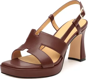 ROSERWISH Womens Platform Heeled Sandals, Open Square Toe Chunky Heels, Strappy Sandals for Women, Leather Insole Dress Shoes for Prom Weeding Bride Party 3.5"