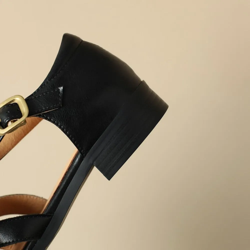 Round toe thick heeled Retro Roman sandals Women Fisherman Multi Strap Buckle big size shoes