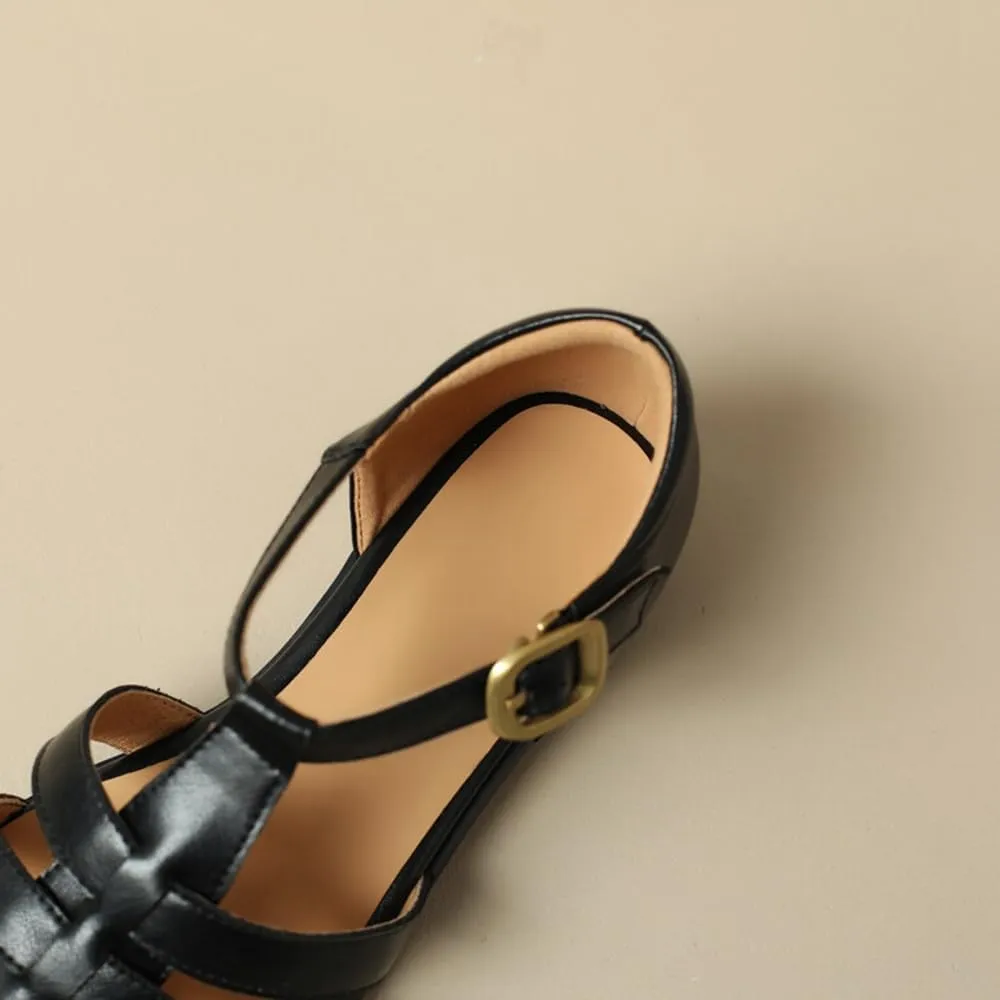 Round toe thick heeled Retro Roman sandals Women Fisherman Multi Strap Buckle big size shoes