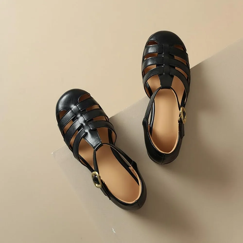 Round toe thick heeled Retro Roman sandals Women Fisherman Multi Strap Buckle big size shoes