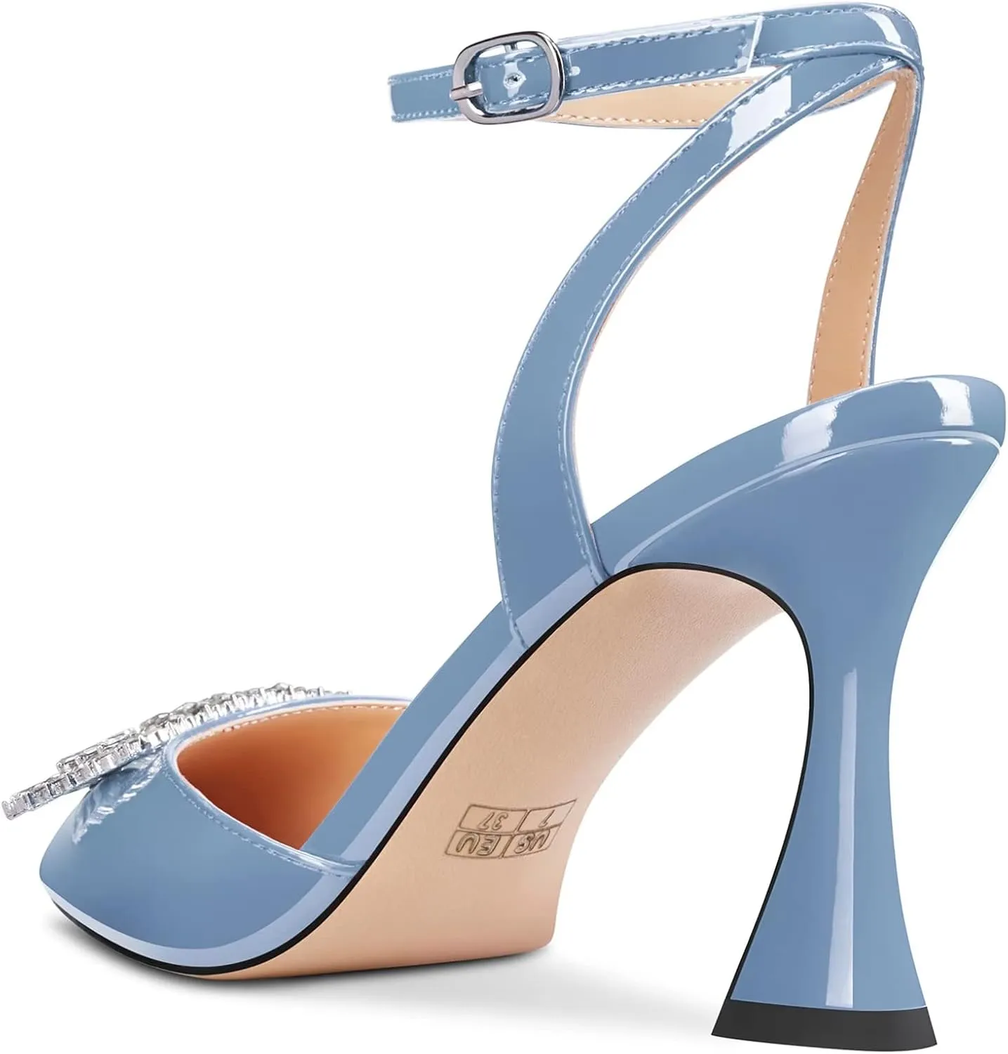 Saekcted Women Chunky Block High Heel Pointed Toe Sandals Ankle Strap Rhinestone Crystal Party Cute Shoes
