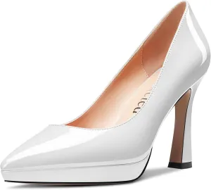 Saekcted Women High Stiletto Platform Heel Pointed Toe Pumps Slip-on Wedding Office 3.9 Inches Heels Shoes
