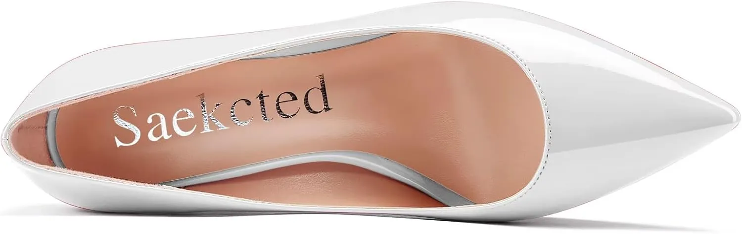 Saekcted Women High Stiletto Platform Heel Pointed Toe Pumps Slip-on Wedding Office 3.9 Inches Heels Shoes