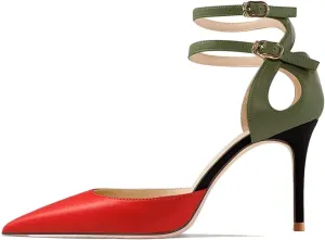 Saekcted Women Stiletto High Heel Close Pointed Toe Sandals Ankle Strap Two-Piece Buckle Party Sexy Shoes