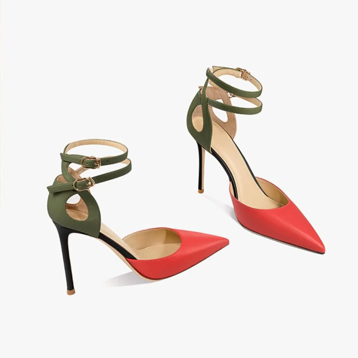 Saekcted Women Stiletto High Heel Close Pointed Toe Sandals Ankle Strap Two-Piece Buckle Party Sexy Shoes