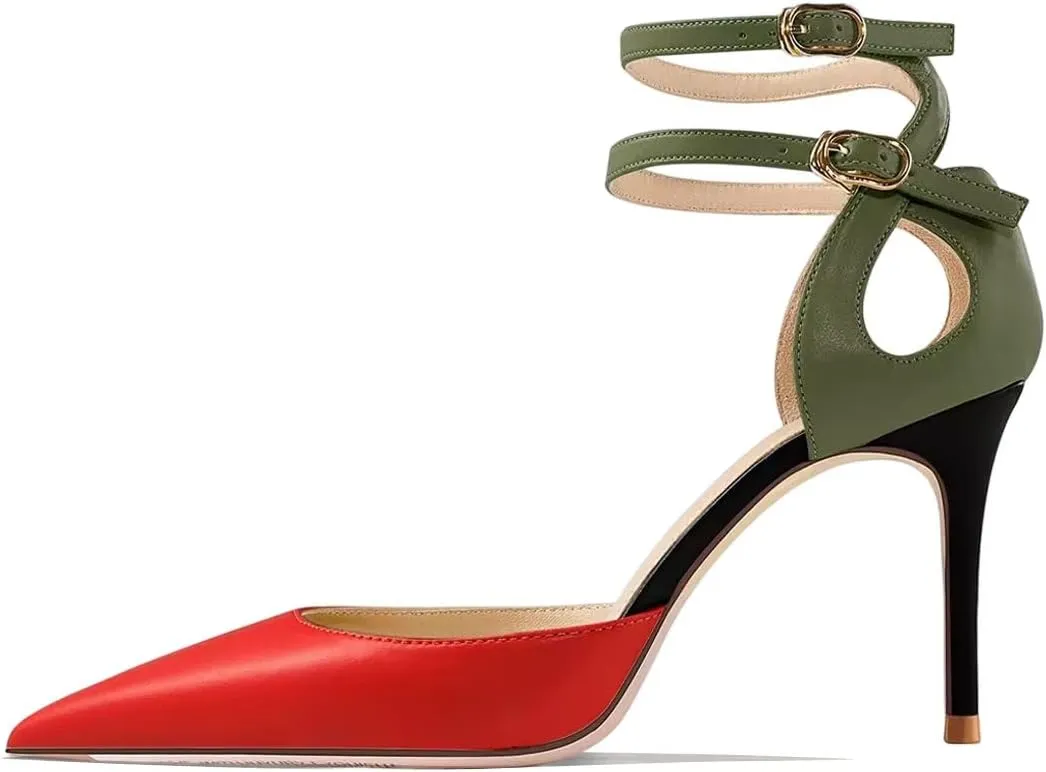 Saekcted Women Stiletto High Heel Close Pointed Toe Sandals Ankle Strap Two-Piece Buckle Party Sexy Shoes