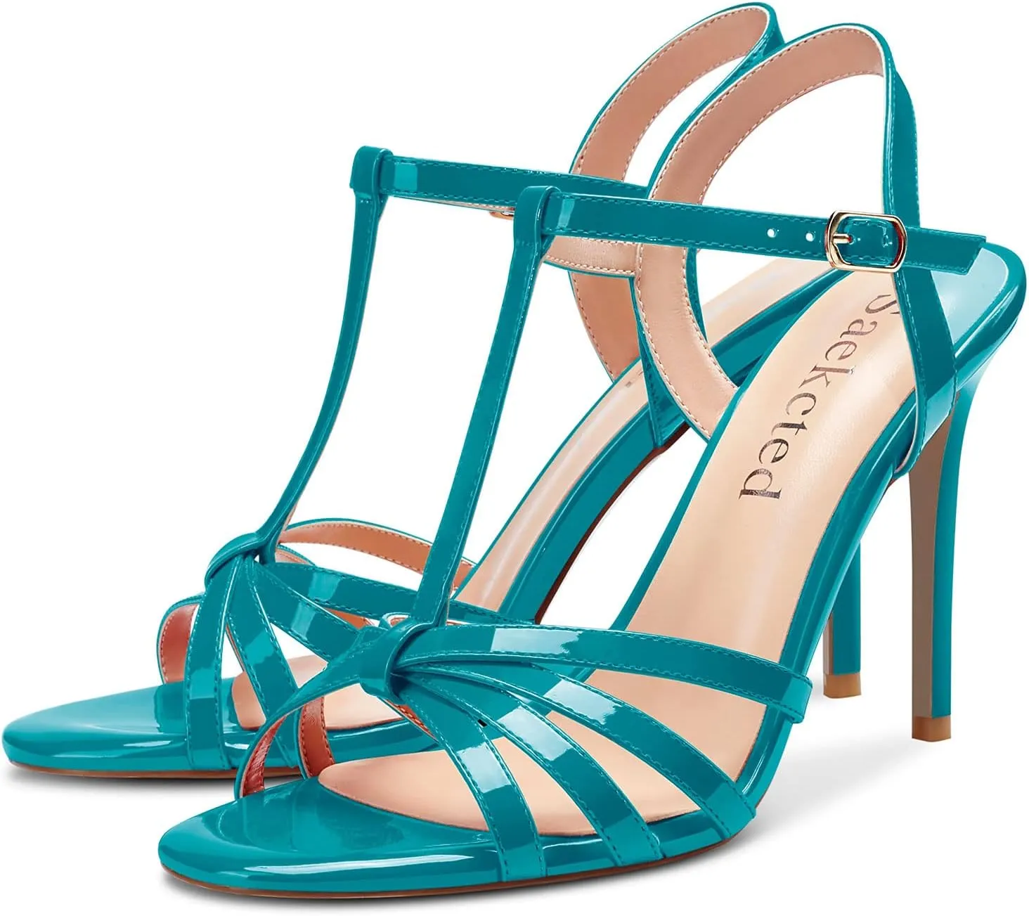 Saekcted Womens Stilettos High Heel Peep Open Toe Ankle Strap Slingback Sandals Wedding Dress Shoes 3.9 Inches Heels
