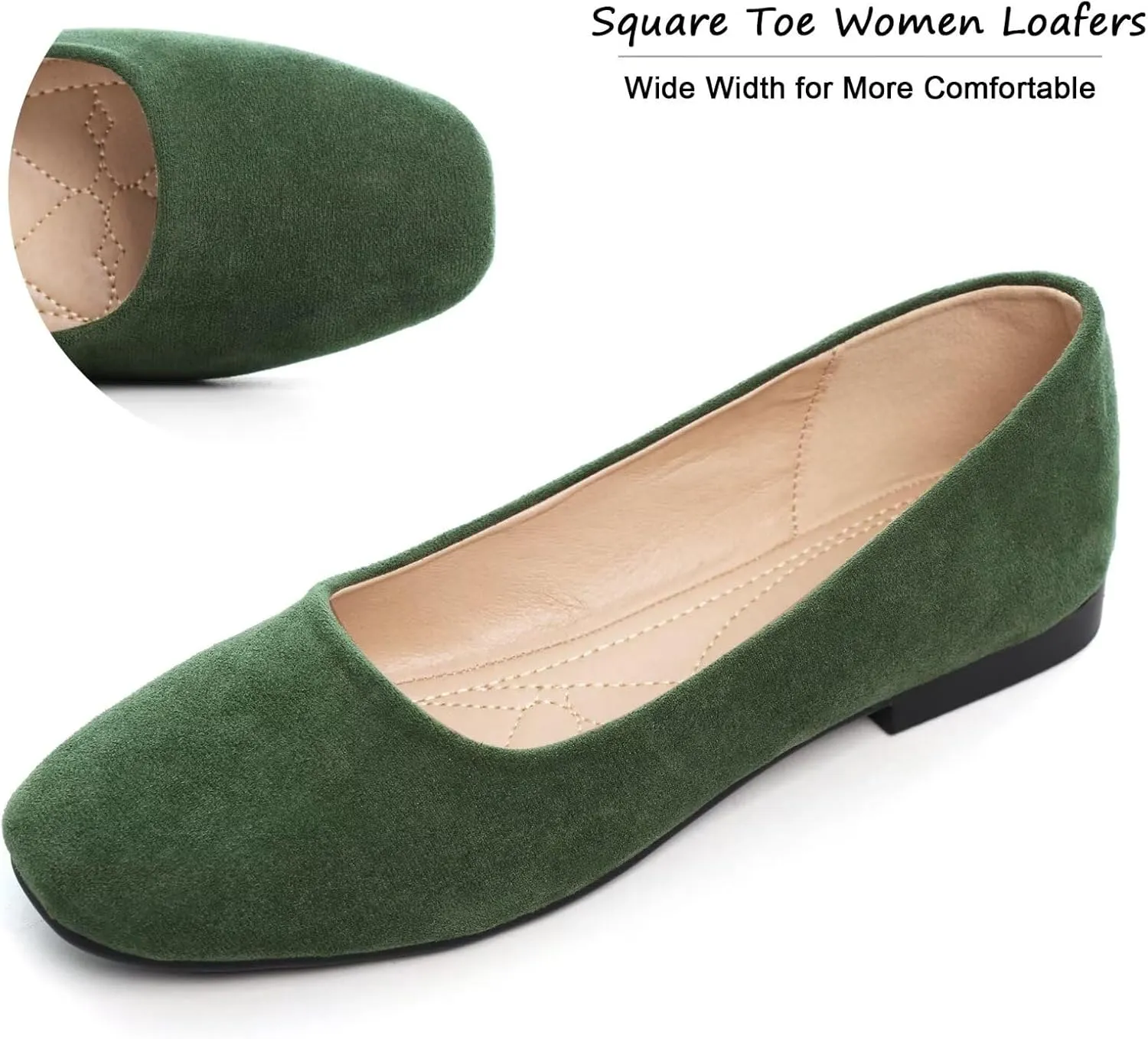 SAILING LU Flats for Women Comfortable Solid Color Soft Flats Square Toe Ballet Casual Work Shoes Dressy Slip-ons Loafers