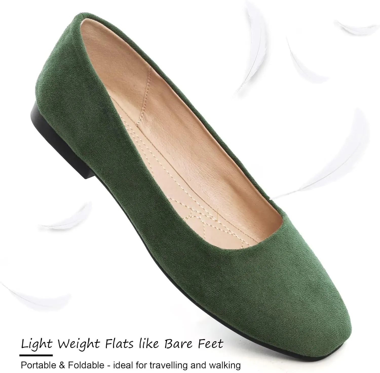 SAILING LU Flats for Women Comfortable Solid Color Soft Flats Square Toe Ballet Casual Work Shoes Dressy Slip-ons Loafers
