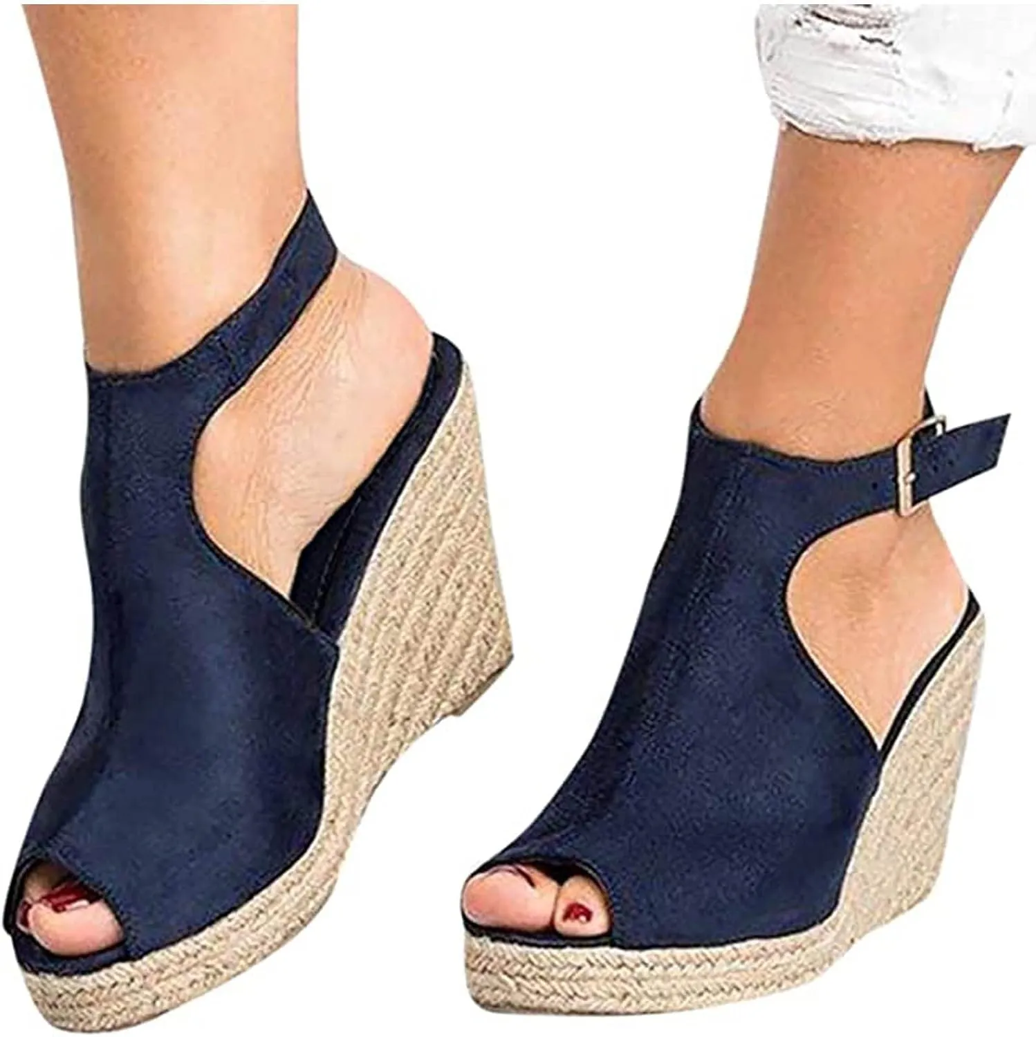 Sandals for Women Dressy Summer Wedge, Espadrille Wedge Sandals Open Toe Ankle Strap Buckle Platform Slippers