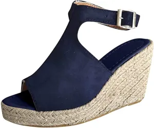 Sandals for Women Dressy Summer Wedge, Espadrille Wedge Sandals Open Toe Ankle Strap Buckle Platform Slippers