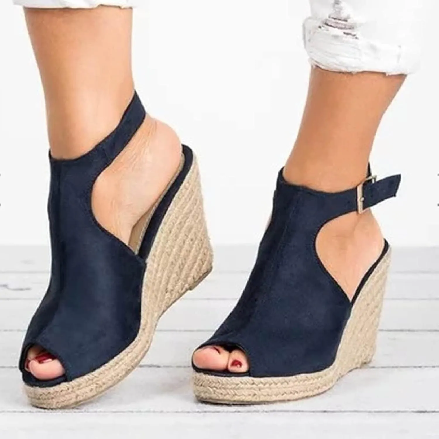 Sandals for Women Dressy Summer Wedge, Espadrille Wedge Sandals Open Toe Ankle Strap Buckle Platform Slippers