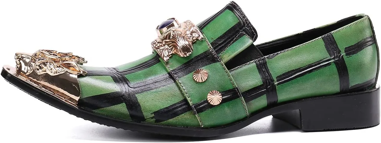 Santimon Men's Formal Dress Loafers Beaded Wedding Genuine Leather Unique Slip On Classic Smoking Shoes for Men