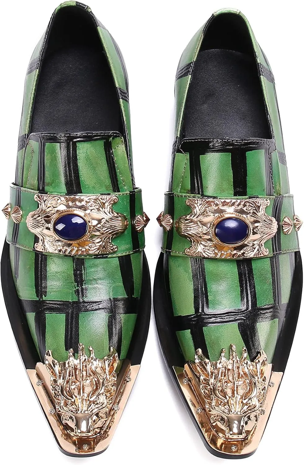Santimon Men's Formal Dress Loafers Beaded Wedding Genuine Leather Unique Slip On Classic Smoking Shoes for Men