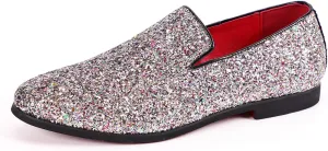 Santimon Mens Glitter Loafers Slip-On Dress Shoes – Sparkly Tuxedo & Suit Shoes for Weddings, Parties, and Formal Events