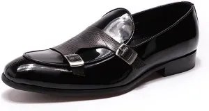 Santimon Men's Loafers Formal Dress Patent Leather Double Buckle Monk Strap Loafers Comfortable Fashion Casual Tuxedo Loafers for Men