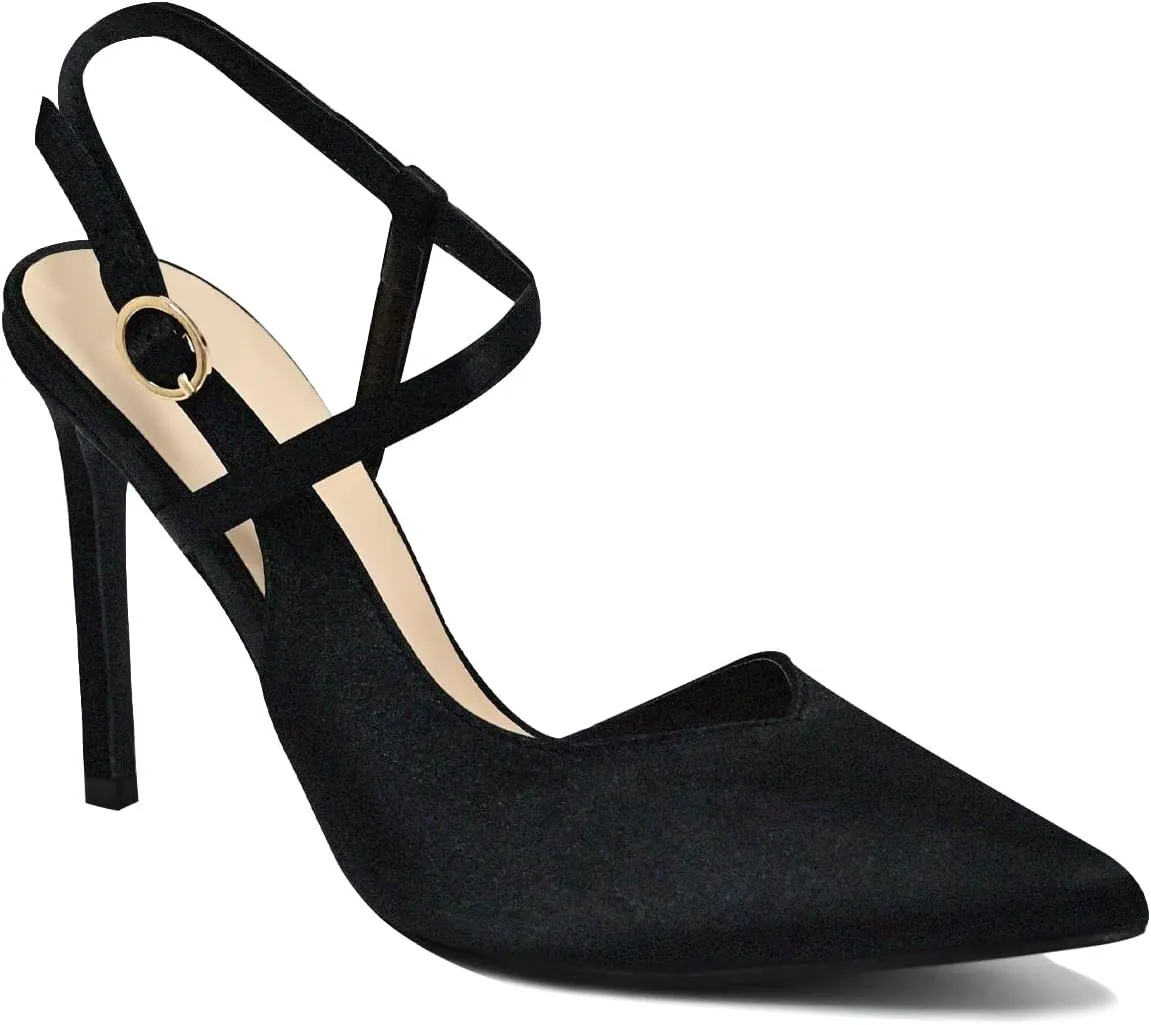 Satin Stiletto Heels for Women Closed Pointed Toe High Heel Slingback Ankle Strap Pumps Sandals for Wedding Bride Dress