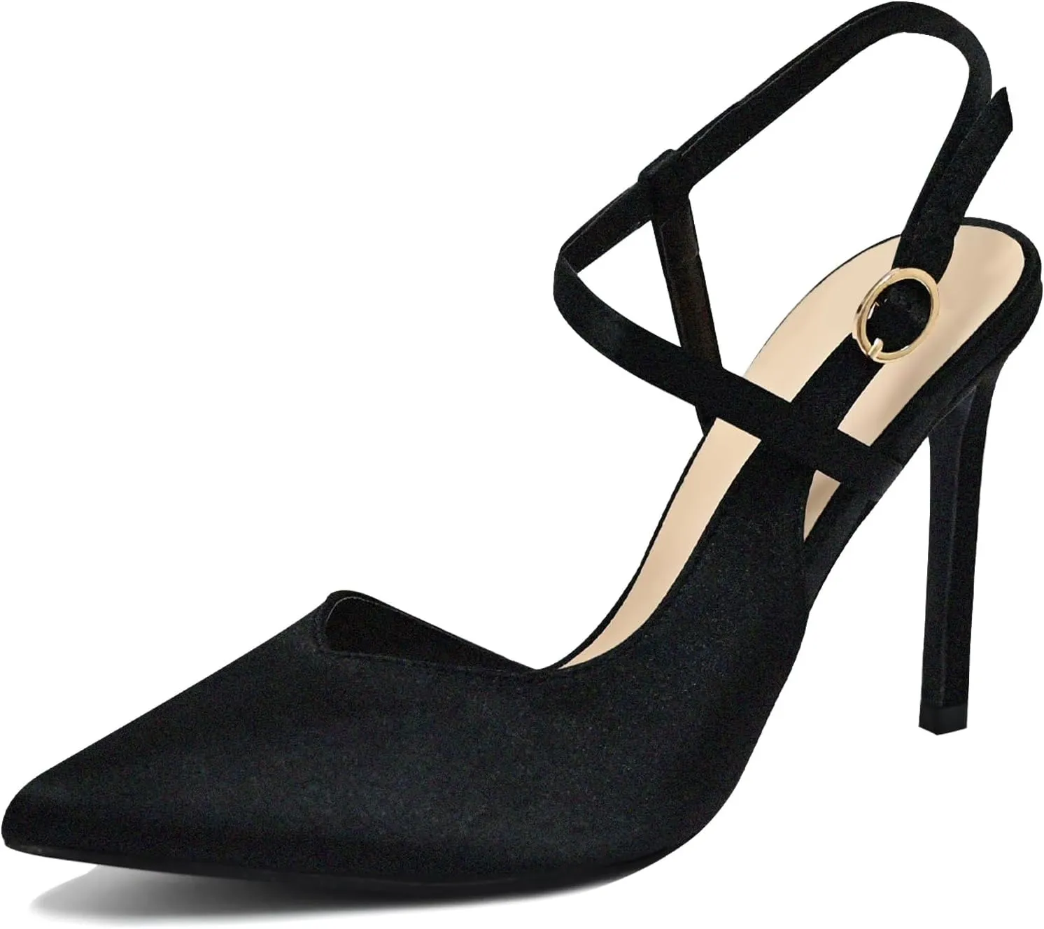 Satin Stiletto Heels for Women Closed Pointed Toe High Heel Slingback Ankle Strap Pumps Sandals for Wedding Bride Dress