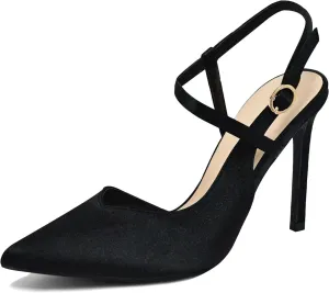 Satin Stiletto Heels for Women Closed Pointed Toe High Heel Slingback Ankle Strap Pumps Sandals for Wedding Bride Dress