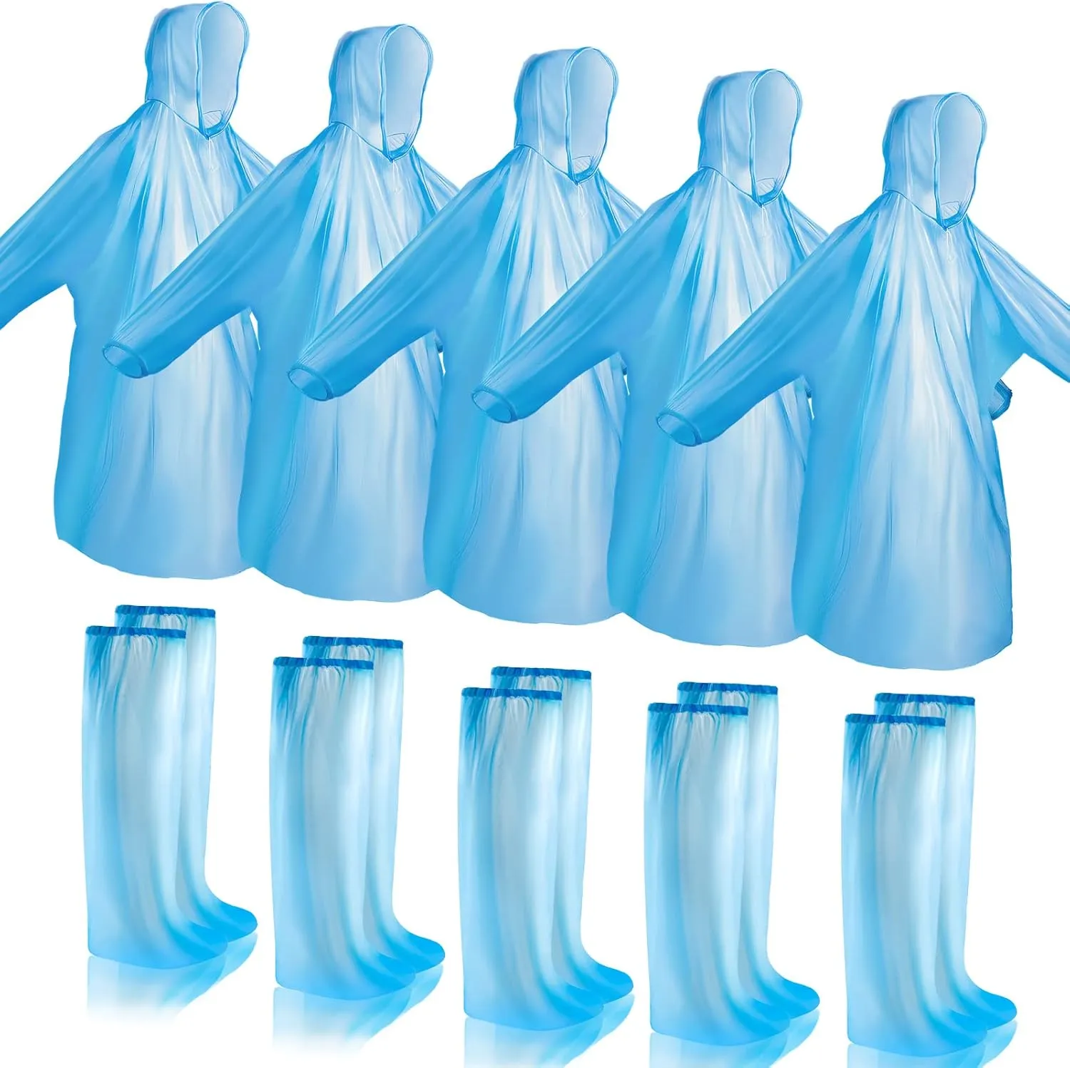 SATINIOR 24 Pack Waterproof Disposable Rain Poncho Sets Include 12 Rain Disposable Poncho and 12 Pairs Shoe Boot Covers for Adults Women Men(Blue)