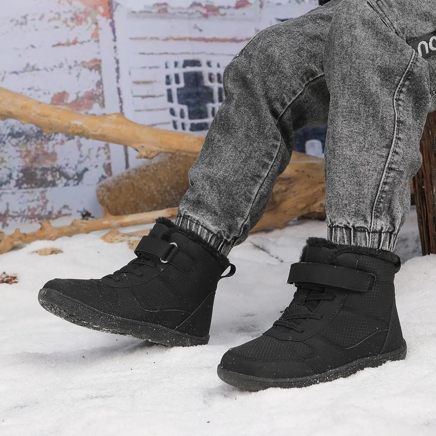 SECHRITE Toddler Kids Wide Barefoot Winter Boots High Top Girls Boys Warm Snow Boots Waterproof Non-Slip Minimalist Boots| Natural Growth