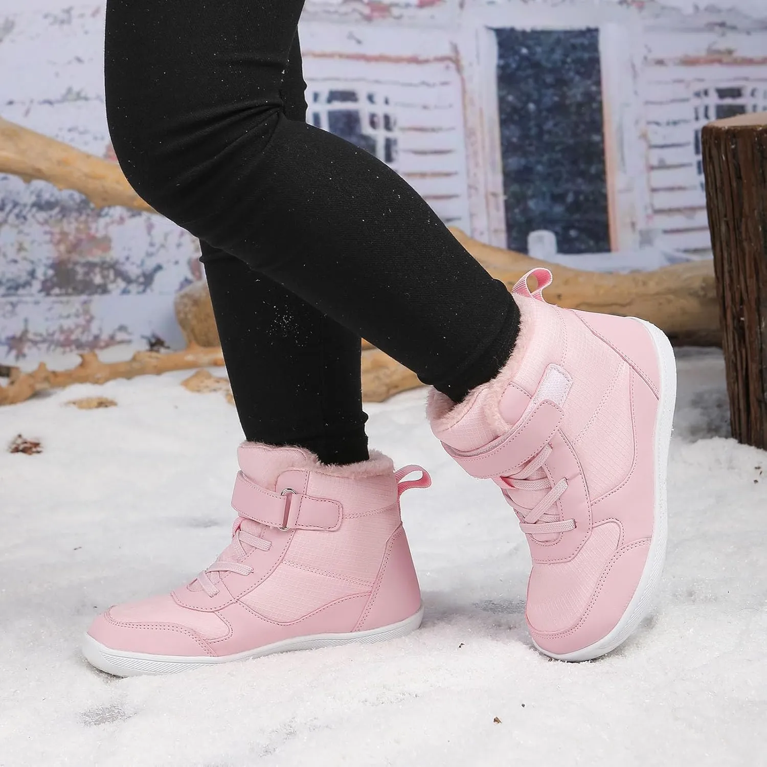SECHRITE Toddler Kids Wide Barefoot Winter Boots High Top Girls Boys Warm Snow Boots Waterproof Non-Slip Minimalist Boots| Natural Growth