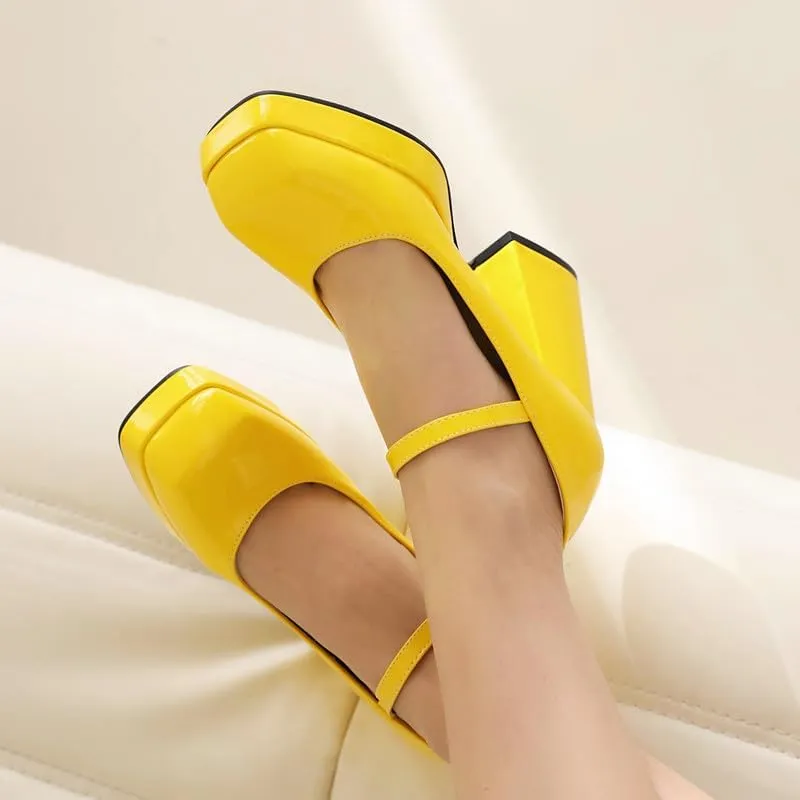 SEIFIN Women's Chunky High Heels Platform Mary Jane Pumps Block Heel for Women Ankle Strap Closed Square Toe Chunky Block High Heel Sandals Party Shoes