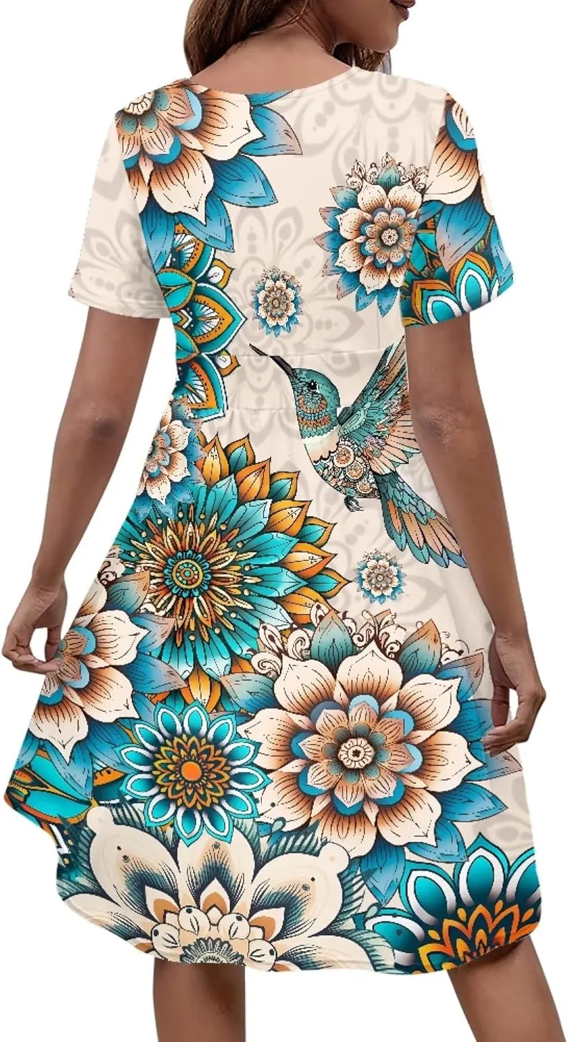 Sexy V Neck Dresses for Women Dress Casual Summer Fit and Flare Dresses Elegant Party Flowy Swing Skate Dress