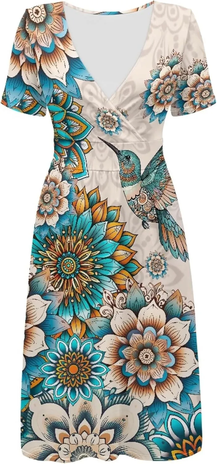 Sexy V Neck Dresses for Women Dress Casual Summer Fit and Flare Dresses Elegant Party Flowy Swing Skate Dress
