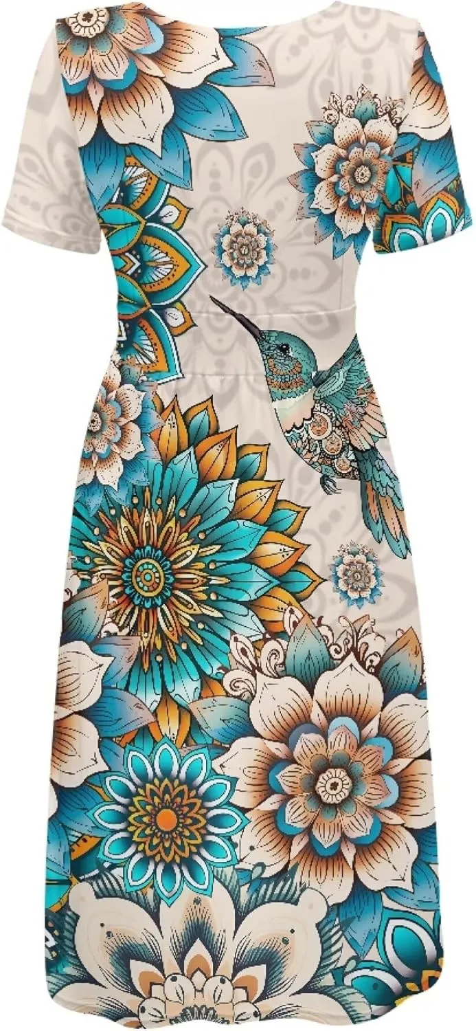 Sexy V Neck Dresses for Women Dress Casual Summer Fit and Flare Dresses Elegant Party Flowy Swing Skate Dress