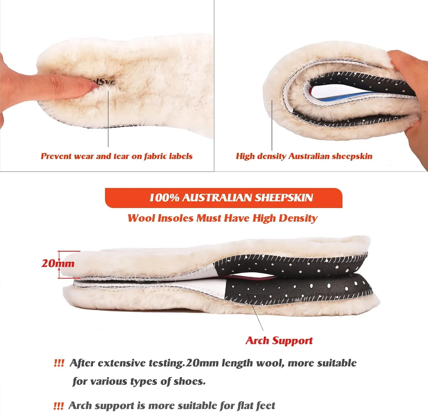 Sheepskin Insoles Height Increase Unisex Cozy Warm Durable Soft Winter Sheep Thick Wool Fluffy Fleece Shearling Replacement Inserts Shoe-Pad for Leather Shoes Boots Slippers Wellies Clog Running Shoes