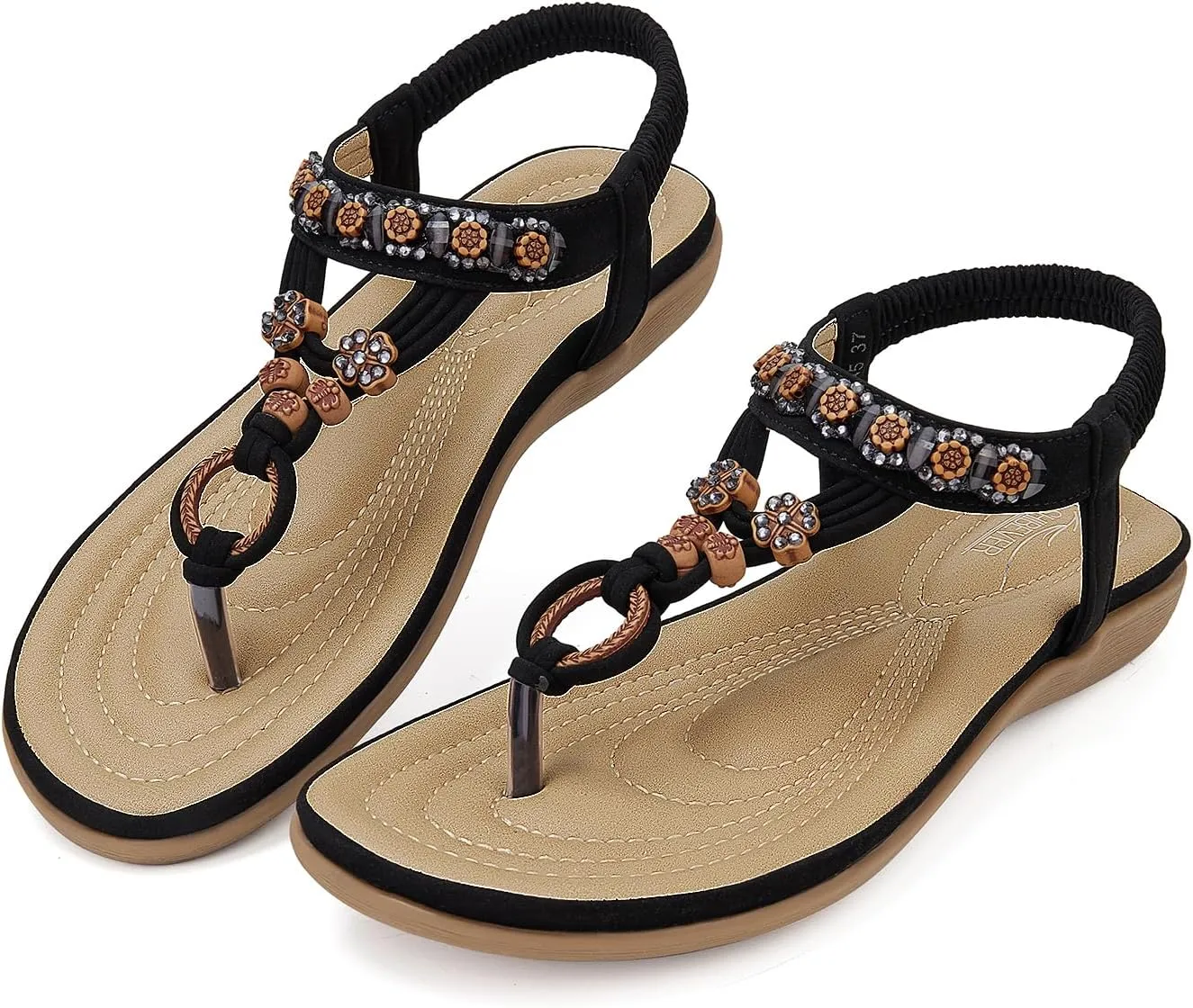 SHIBEVER Womens Sandals Summer Bohemian Flat Sandals Shoes with Elastic Strap Dressy Sandal