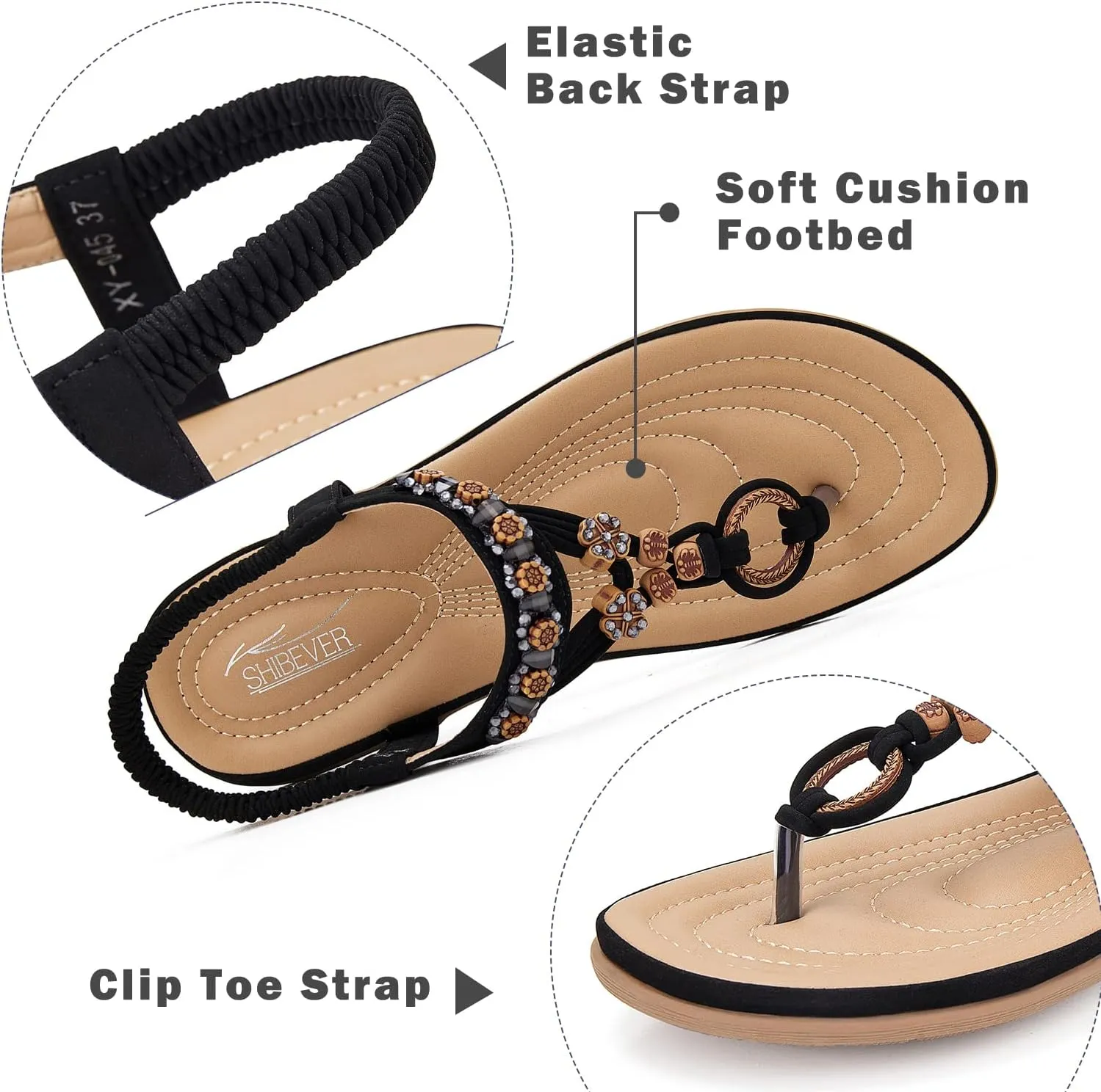 SHIBEVER Womens Sandals Summer Bohemian Flat Sandals Shoes with Elastic Strap Dressy Sandal