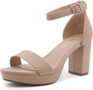 Shoe Land SL-Cabrini Women's Platform Heels, Open Toe Chunky Block Heeled Sandals with Ankle Strap – Dressy High Heel Sandals for Prom, Wedding, and Party