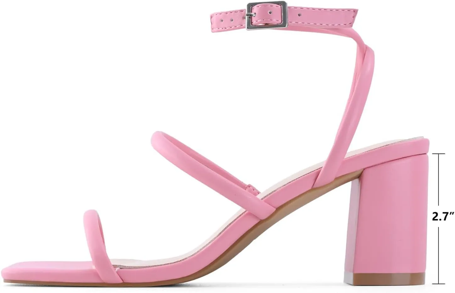 Shoe'N Tale Strappy Heels for Women Ankle Buckle Chunky Heels Square Toe Heeled Sandals