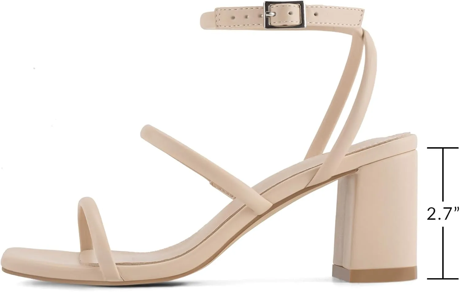 Shoe'N Tale Strappy Heels for Women Ankle Buckle Chunky Heels Square Toe Heeled Sandals