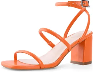 Shoe'N Tale Strappy Heels for Women Ankle Buckle Chunky Heels Square Toe Heeled Sandals